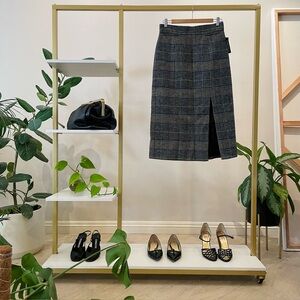 Alex Chung Plaid Charcoal Gray Pencil Skirt with Side Slit